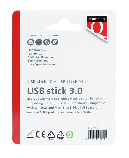 USB stick 3.0 Quantore USB-A 256GB zwart