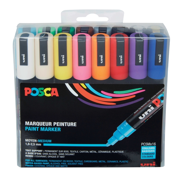 Paintmarker Uni POSCA PC5M medium assorti set à 16 stuks