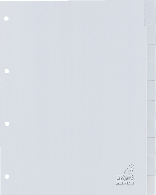 Dividers Kangaro A4 PP 120 micron 4 holes 10 tabs windowtabs grey