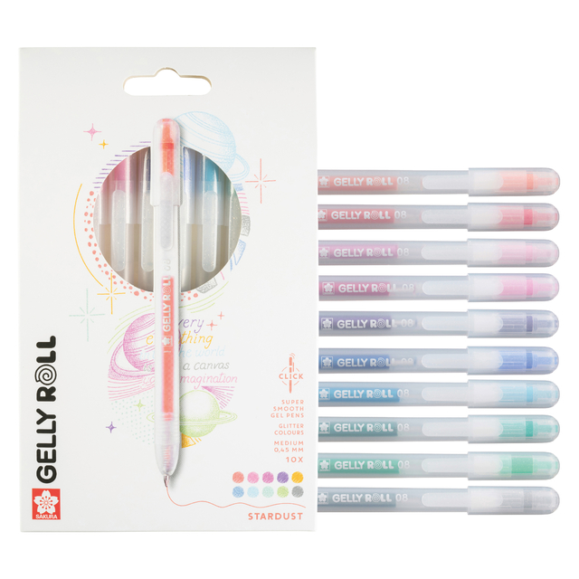 Gelschrijver Sakura Gelly Roll Stardust 08 klikfunctie set à 10 kleure