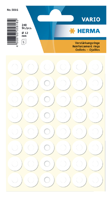 Reinforcement rings self-adhesive Ø 12 mm white 240 pcs
