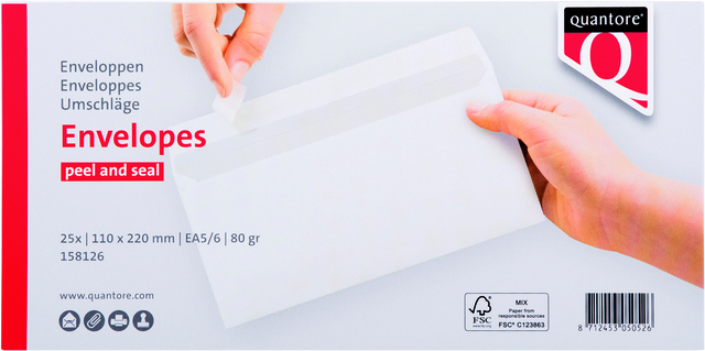 Envelop Quantore bank EA5/6 110x220mm zelfklevend wit 25 stuks