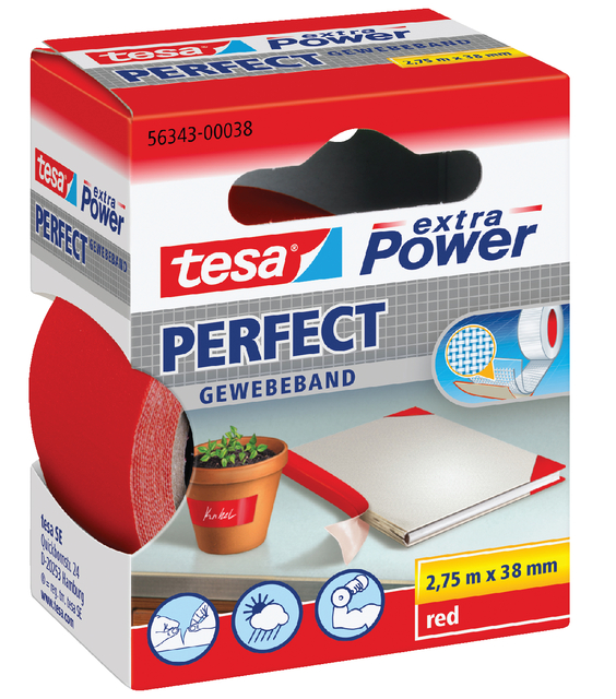 tesa extra Power Perfect extra strong self-adhesive cloth tape,2.75m:38mm, red