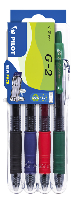 Gelschrijver Pilot clicker medium basis assorti Set2Go à 4 stuk