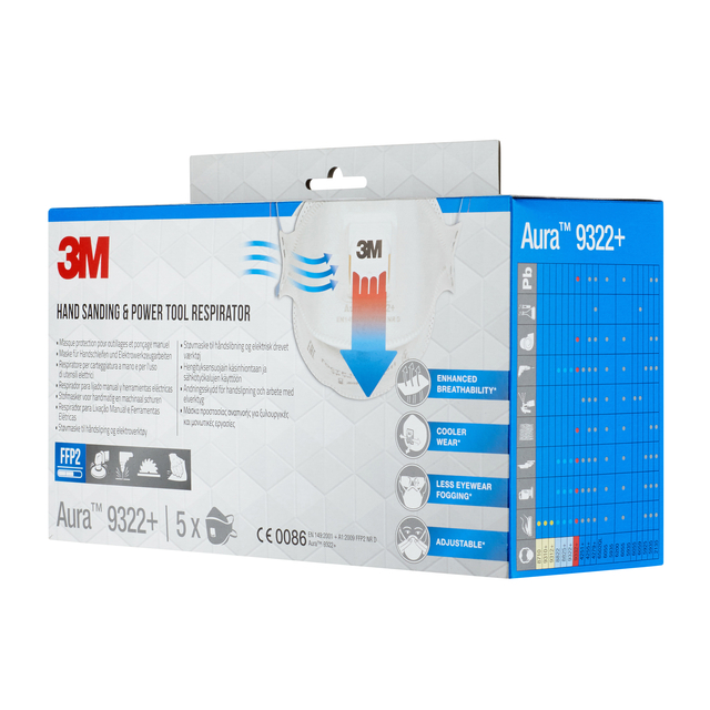 Dust mask 3M Aura for sanding 9322+ FFP2 with valve 5 pieces