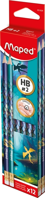 Grafietpotlood Maped Dragon HB met gum set à 12 stuks assort