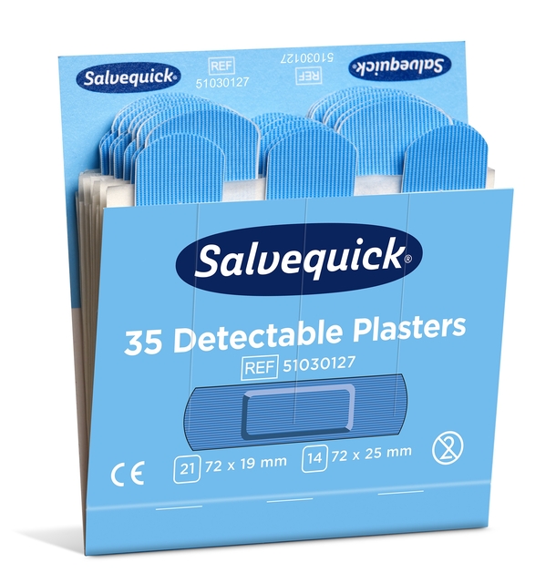 Pleisters Salvequick blauw detectabel refill 6x 35 stuks