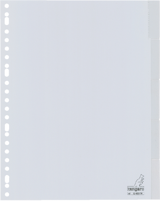 Dividers Kangaro A4 PP 120 micron 23 holes 5 tabs windowtabs grey