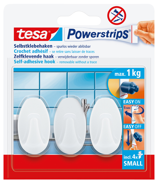 Haken tesa Powerstrips® SMALL Ovaal zelfklevend verwijderbaar wit 3 stuk