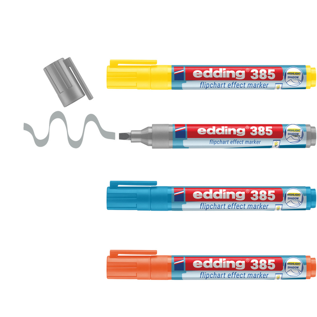 Viltstift edding 385 flipover penseelpunt assorti 4 stuks