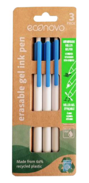Gelschrijver Econovo uitwisbaar fijn blauw blister à 3 stuk