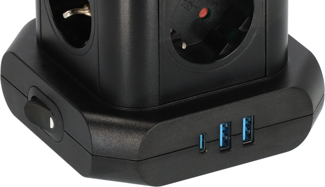 Stekkerdoos Brennenstuhl toren 8 voudig met 2x USB A 1x USB C PD zwart