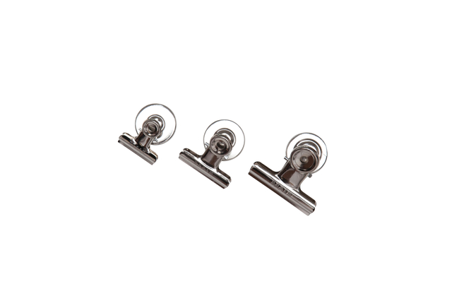 Papierklem MAUL Bulldog met magneet 30mm zilver 2 stuks