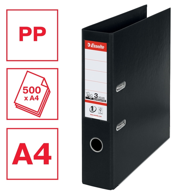 Lever arch file Esselte No.1 VIVIDA 75mm PP A4 black 5 pieces