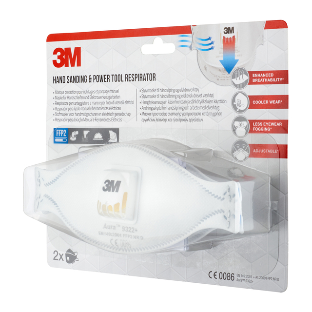 Dust mask 3M Aura for sanding 9322 FFP2 with valve 2 pieces