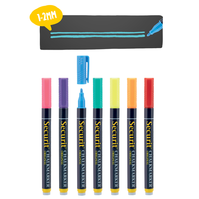 Krijtstift Securit SMA-100 rond ass 1-2mm blister à 7 stuk