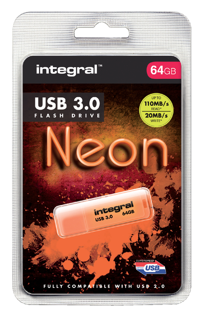 IntegralNeonUSB3.0FlashDrive Orange64GB
