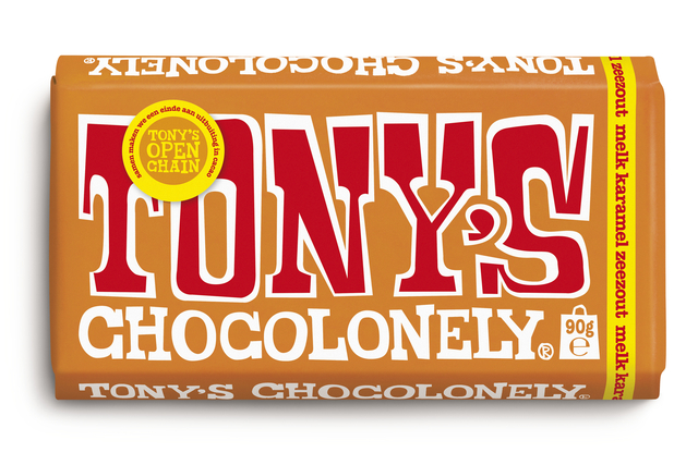Chocolade Tony's Chocolonely melk karamel zeezout reep 90 gram
