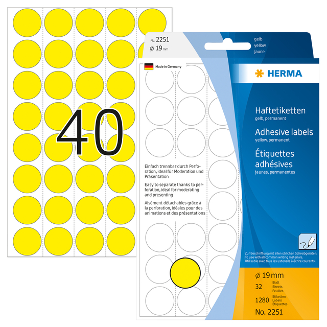 Multi-purpose labels ø 19mm yellow 1280 pcs