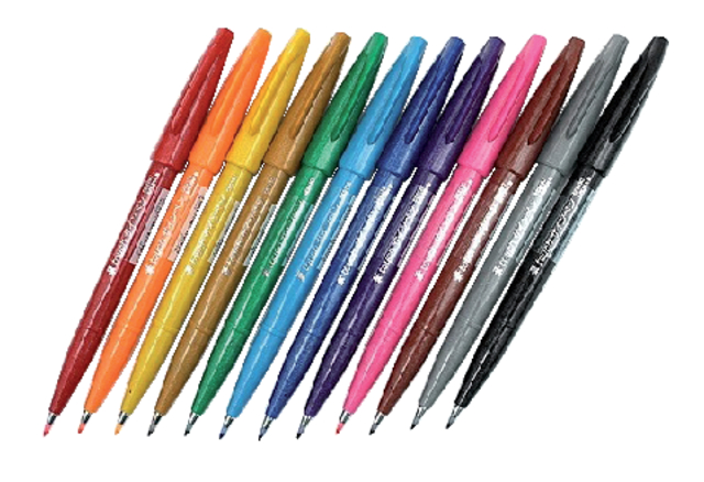 Brushpen Pentel SES15C Sign Artist standaardkleuren 12 stuks