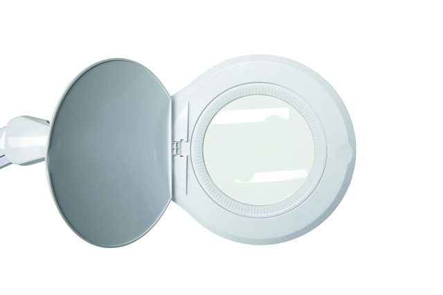 Loeplamp MAUL Source LED dimbaar met tafelklem lens 126 cm2 wit