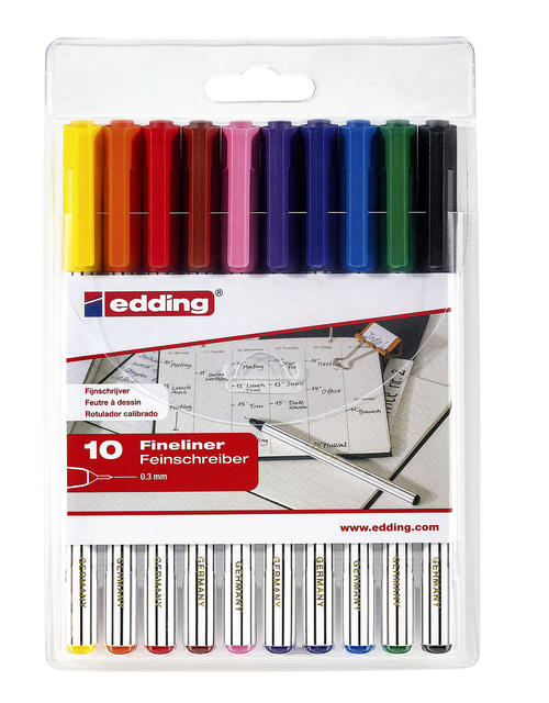 Fineliner Edding 89/10 fijn assorti blister à 10 stuk