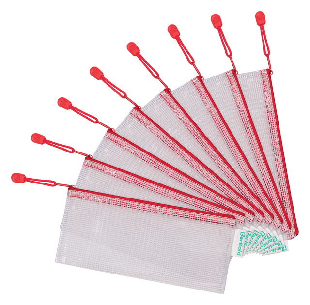 8 check size mesh zipper bag red PVC 250x115mm