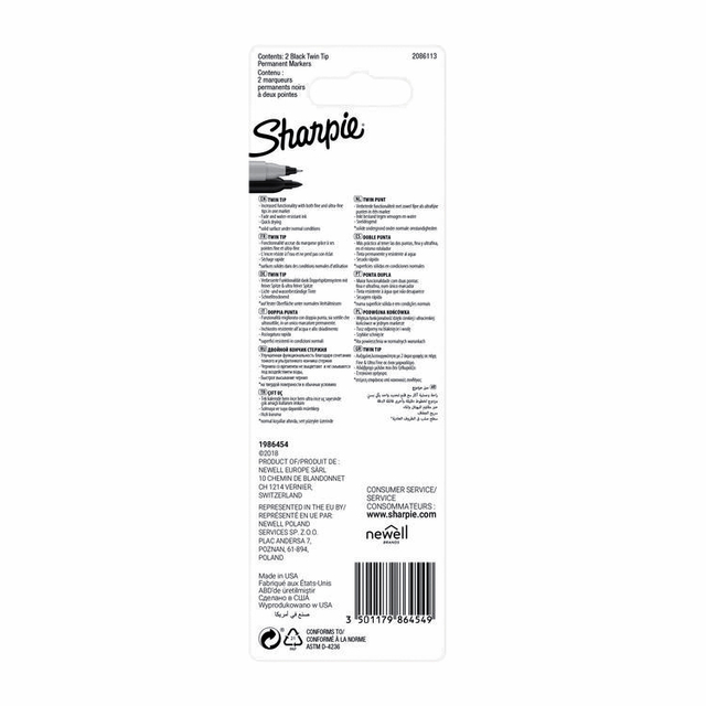 Viltstift Sharpie rond Twin tip ultra fijn & fijn zwart 2 stuks