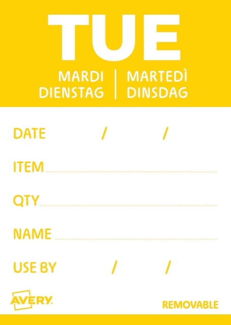 Etiket Avery HACCP dinsdag-geel 40x56mm 500 stuks