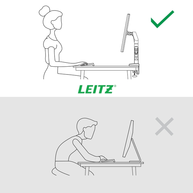 Monitorarm Leitz Ergo ruimtebesparend dubbel donkergrijs
