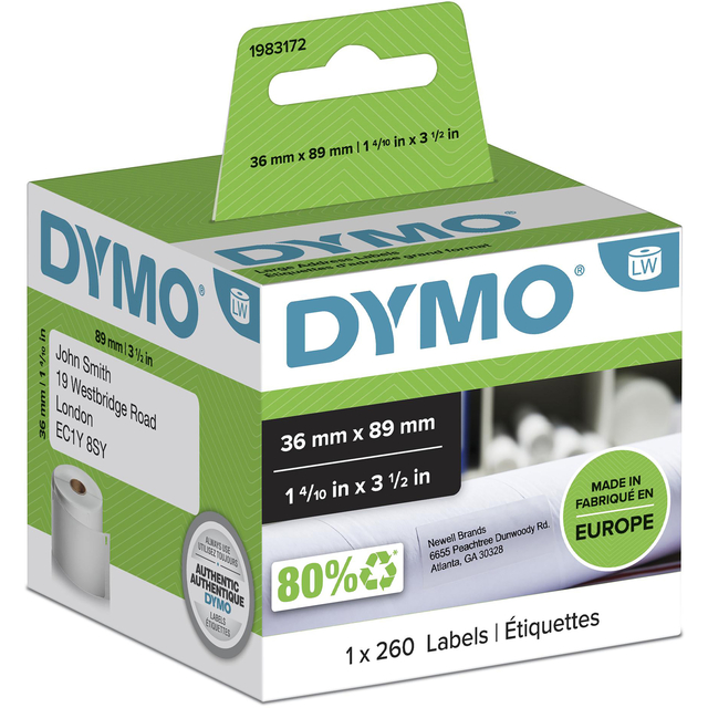 Etiket Dymo LabelWriter adressering 36x89mm 1 rol á 260 stuks wi