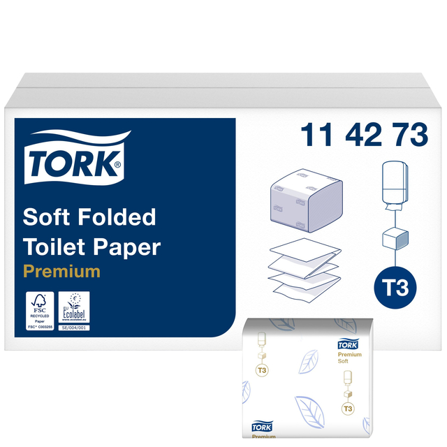 Toilet paper Tork T3 soft folded Premium 2-ply 252sheet white 114273