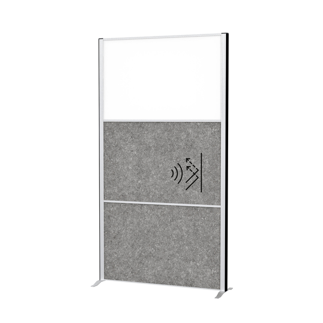 Scheidingswand MAUL akoestiek 100x180 2xdonker- 1xwhiteboard alum.frame op voet