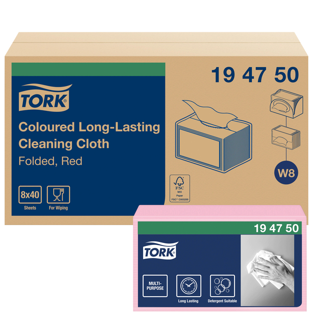 Cleaning cloth Tork Long-Lasting W8 multifunctional red 194750