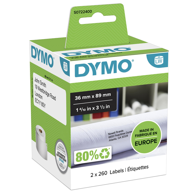 Dymo Large Lbls Pk2 99012/S0722400