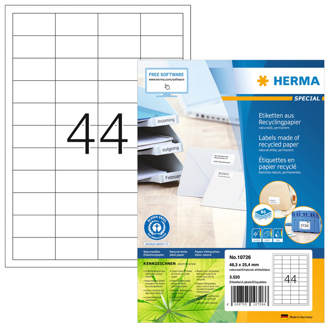 Etiket HERMA recycling 10726 48.3x25.4mm wit 3520 stuks