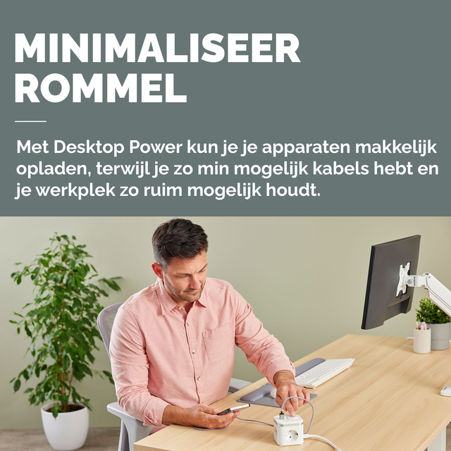 Stekkerblok Fellowes Power Cube F 3 voudig 1xUSB A 2xUSB C 2 meter wit