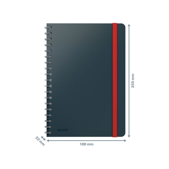 Notitieboek Leitz Cosy B5 160blz 100gr spiraal lijn grijs