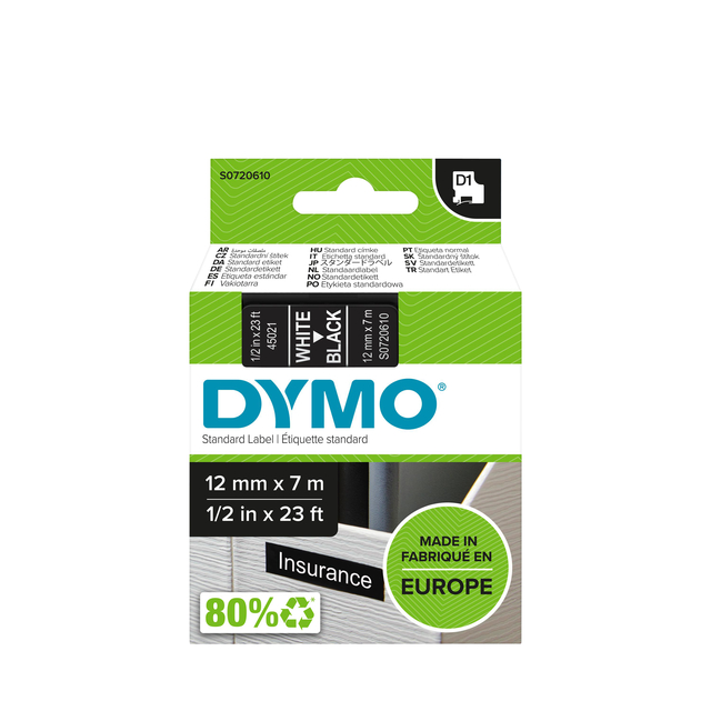 Dymo Tape 12MmWht/Blk 45021/S0720610