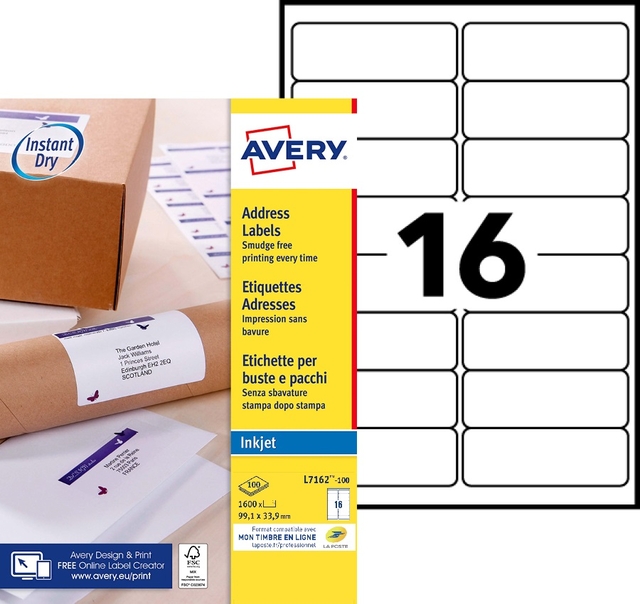 Etiket Avery J8162-100 99.1x33.9mm wit 1600stuks