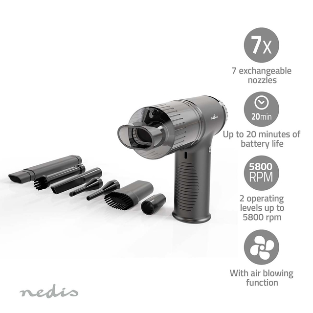 Handstofzuiger / luchtblazer Nedis 90W oplaadbaar zwart