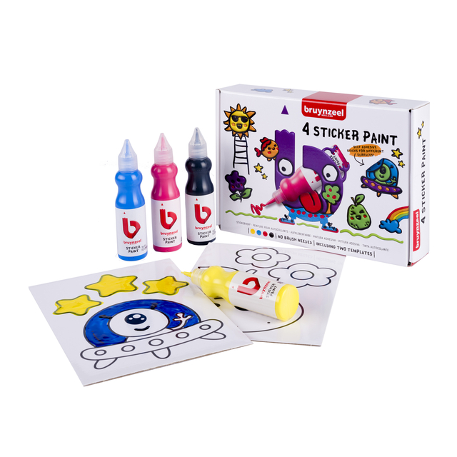 Stickerverf Bruynzeel met 2 sjablonen set à 4 kleuren