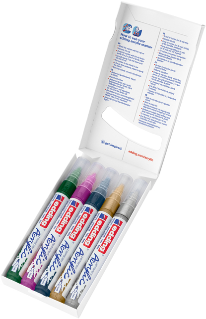 Acrylmarker edding e-5100 medium metallic assorti set à 5 stuk