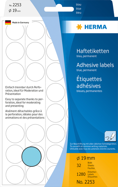 Multi-purpose labels ø 19mm blue 1280 pcs