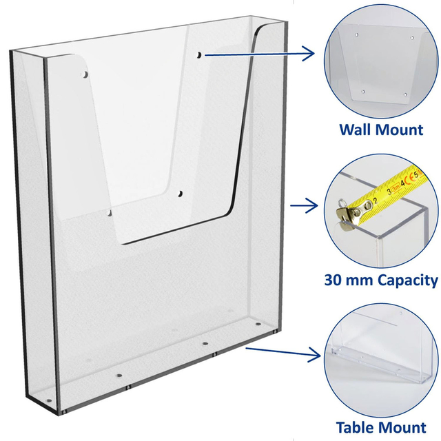 Brochure holder OPUS A4 Wall Mounted Clear