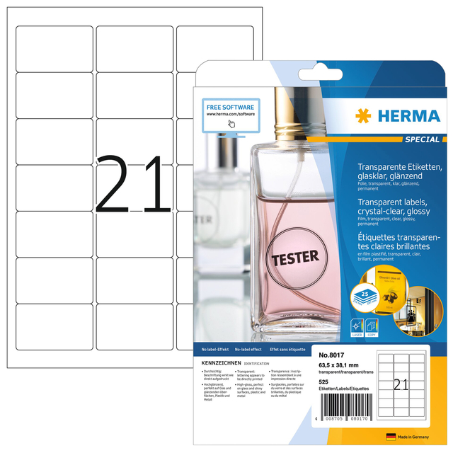 Label HERMA 8017 63.5x38.1mm transparent 525 labels