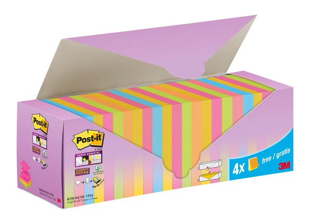 Memo pad 3M Post-it Z-Note R330 Super Sticky 76x76mm assorted color 20 + 4 free