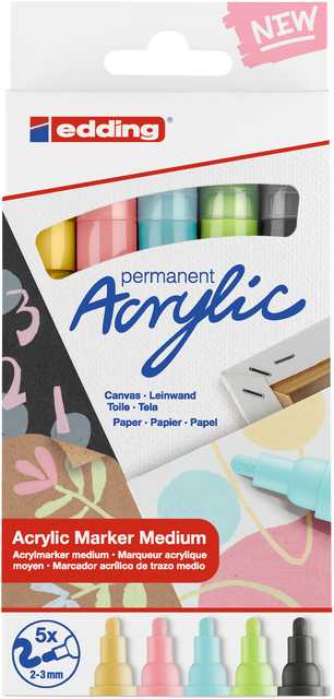 Acrylmarker edding e-5100 medium pastel assorti set à 5 stuk