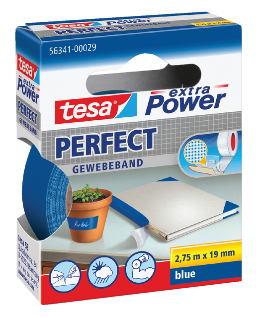 tesa extra Power Perfect extra strong self-adhesive cloth tape,2.75m:19mm,  blue