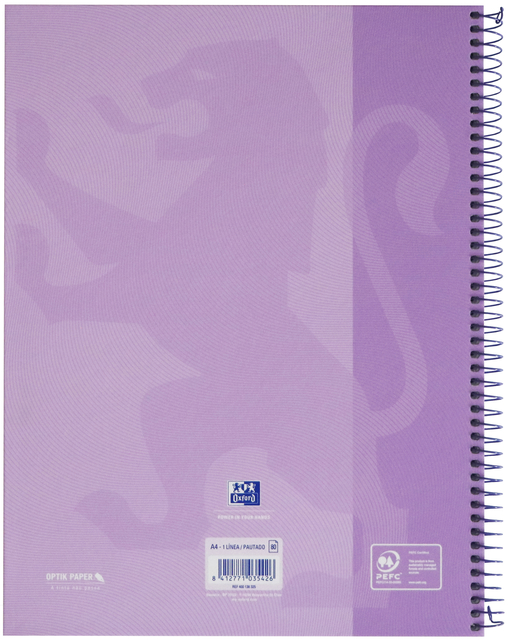 Notitieboek Oxford Touch Europeanbook A4+ 4-gaats lijn 160 pagina's pastel paars